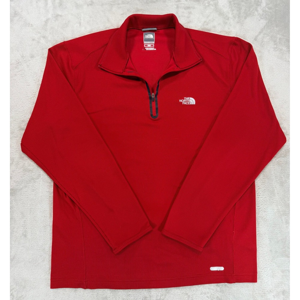 The North Face Mens Quarter Zip Pullover VaporWick Red Grid Fleece Medium